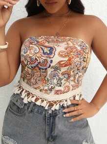 SHEIN VCAY áo nữ kích thước lớn Lộ Lưng Buộc lại mép Paisley Boho - Nhiều màu - Xem 1