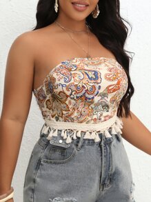 SHEIN VCAY áo nữ kích thước lớn Lộ Lưng Buộc lại mép Paisley Boho - Nhiều màu - Xem 4