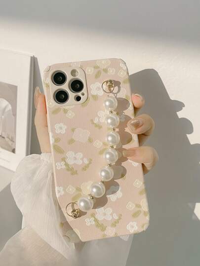 con estampado floral Funda para móvil con con tira de mano Soporte