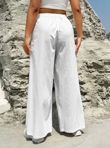 CovetEZ Plus High Waist Wide Leg Trousers - White - View 2
