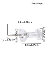 100入組/盒透明圖釘學校辦公室簡單多用途圖釘 - 無色 - 查看 4