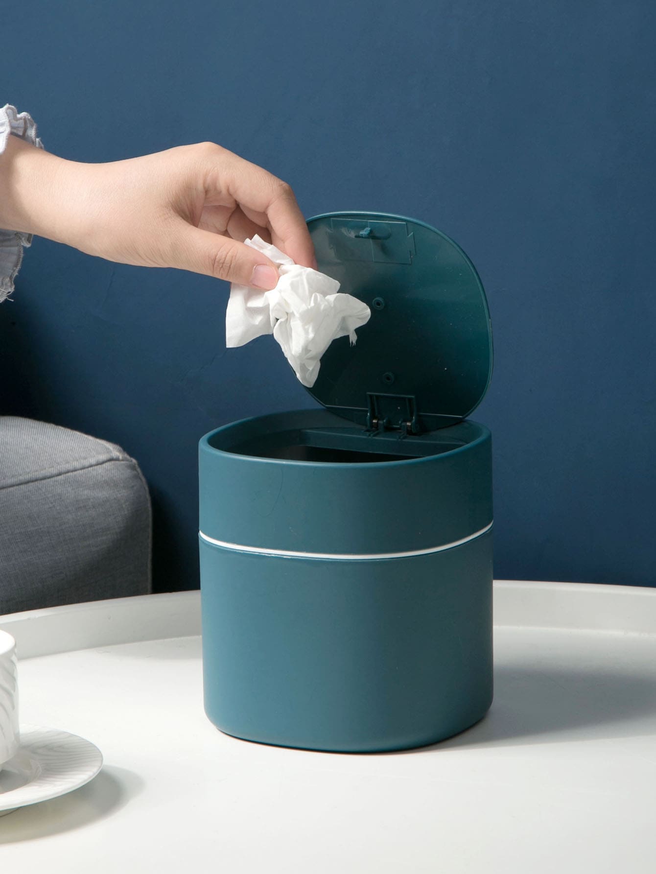 1pc Thùng rác PP, Thùng rác màu xanh hiện đại cho gia đình - Màu xanh lam - Xem 1