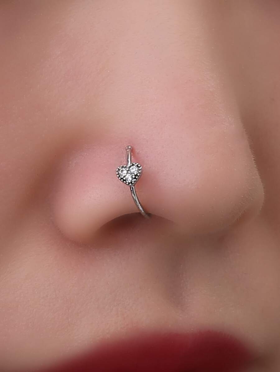 Nooxian 1pc C Shaped Heart & Zirconia Decor Nose Ring, Fake Piercing ...