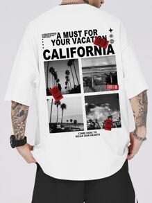 ROMWE MEN Street Life 男式标语图案 T 恤，学校