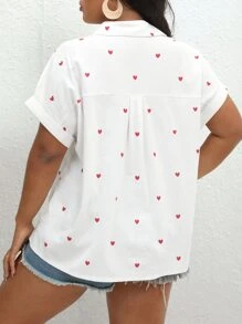 SHEIN VCAY 大碼愛心圖案蝙蝠袖襯衫