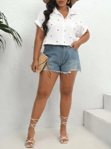 SHEIN VCAY 大碼愛心圖案蝙蝠袖襯衫