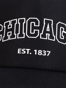 1件1837芝加哥字母印花個性化時尚棒球帽，男士街頭風格 - 黑色 - 查看 5