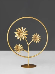 1 đồ sắt trang trí thủ công, đồ vật trang trí thiết kế hoa lá hiện đại cho gia đình - Vàng - Xem 4