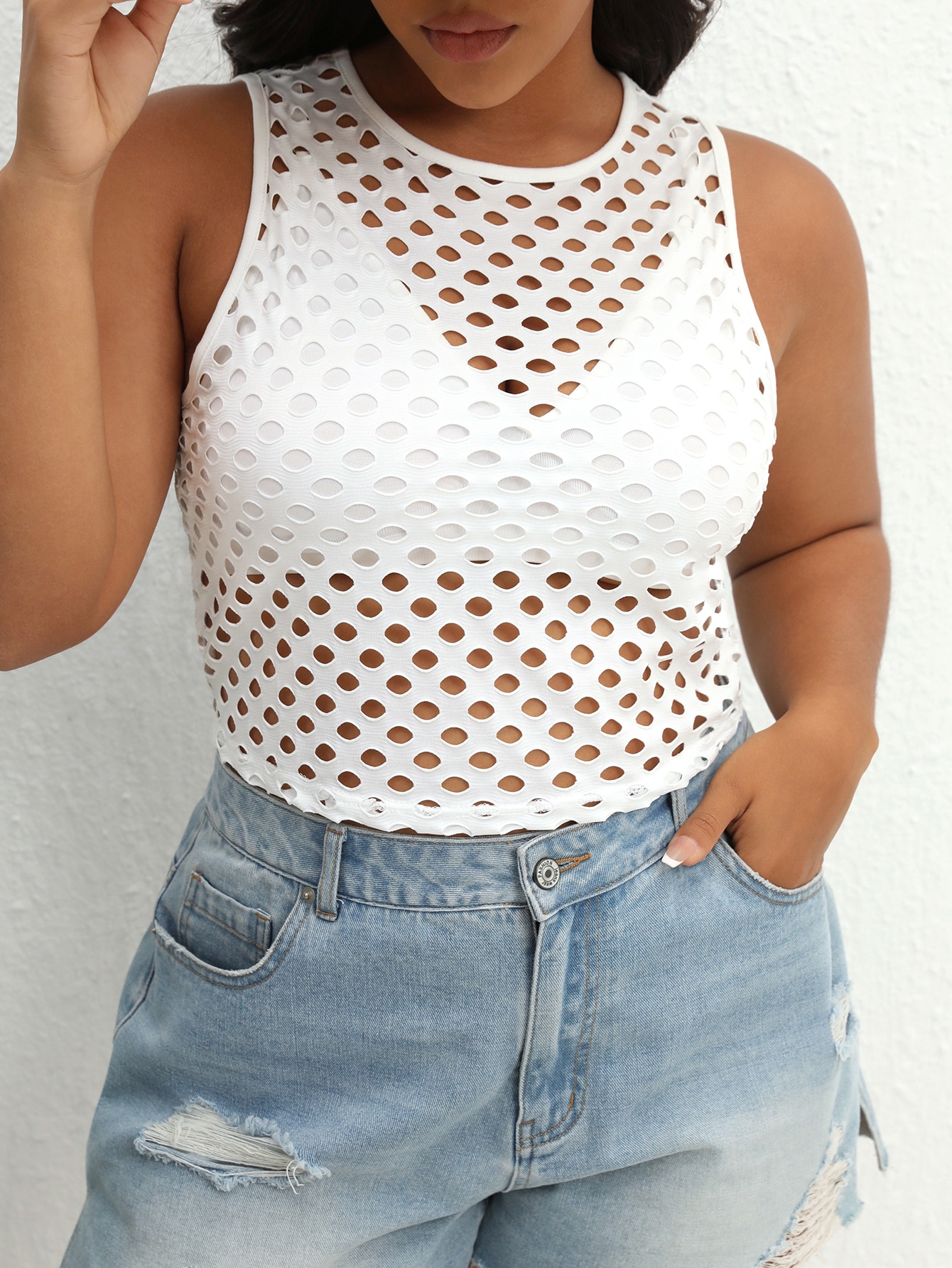 SHEIN Unity Plus Hollow Out Tank Top Without Bra SHEIN USA