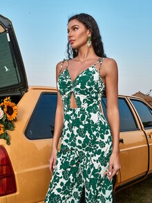 Cami Jumpsuit Blume Muster, Ausschnitt, Twist vorne - Verschiedenfarbig - Übersicht 3