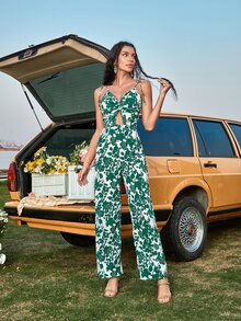 Cami Jumpsuit Blume Muster, Ausschnitt, Twist vorne - Verschiedenfarbig - Übersicht 4