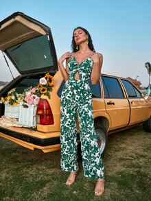 Cami Jumpsuit Blume Muster, Ausschnitt, Twist vorne - Verschiedenfarbig - Übersicht 6