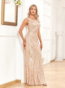 Spring/Summer Women's Sleeveless Geometry Sequin Mermaid Hem Formal Prom Gown , Elegant Sparkly Gold Party Dress, Evening Dress ,Wedding Guest Dress, Graduation Ceremony Dress,Dinner - Gold - View 5
