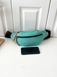 字母圖案腰包帶拉鍊輕便尼龍時尚