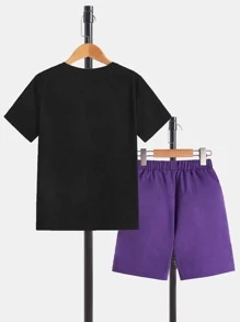 SHEIN 青少年男孩運動款圓領短袖T恤和短褲套裝 - 紫羅蘭色 - 查看 3