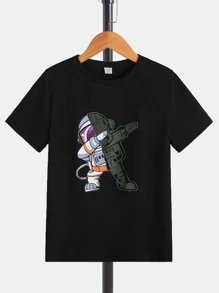 SHEIN Chicos Camiseta con estampado de dibujos animados - Negro - Ver 1