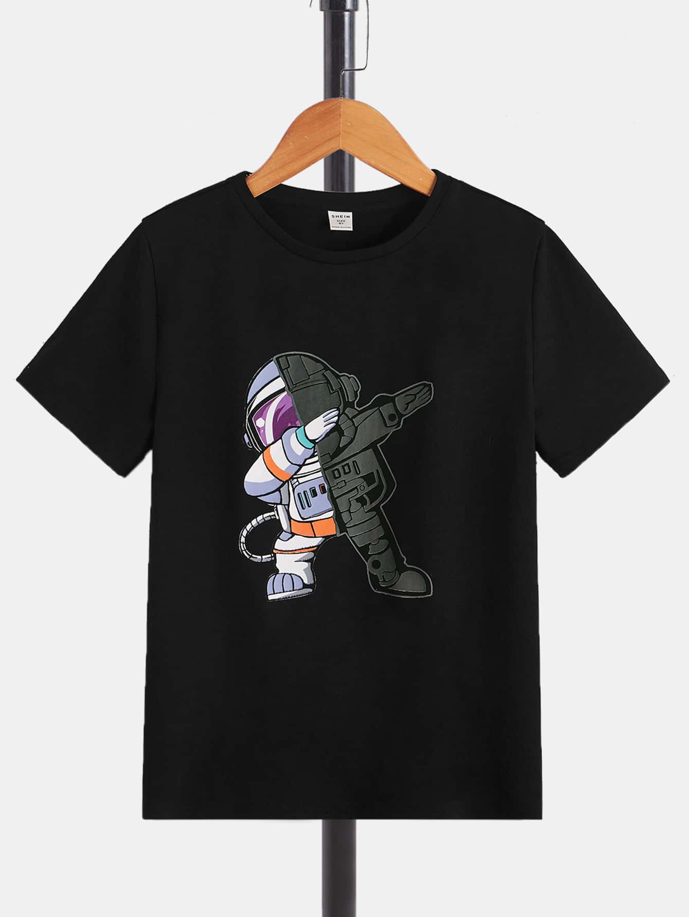 SHEIN Chicos Camiseta con estampado de dibujos animados - Negro - Ver 1