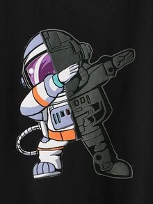 SHEIN Chicos Camiseta con estampado de dibujos animados - Negro - Ver 4