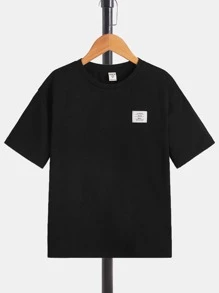 SHEIN 男孩日文圖案和波浪印花T恤 - 黑色 - 查看 2