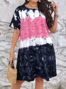 SHEIN LUNE Vestido estilo camiseta de tie dye - Multicolor - Ver 1