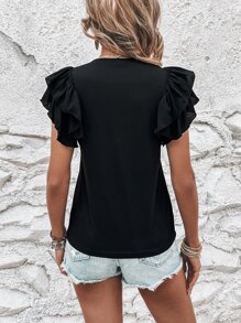 SHEIN Clasi Áo thun nữ Xù màu trơn Giải trí - màu đen - Xem 2
