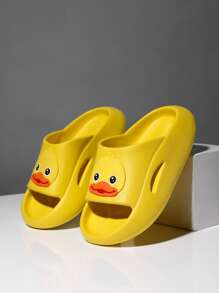 Girls Cartoon Duck Decor Single Band Slides, Preppy Yellow EVA Slippers - Yellow - View 4