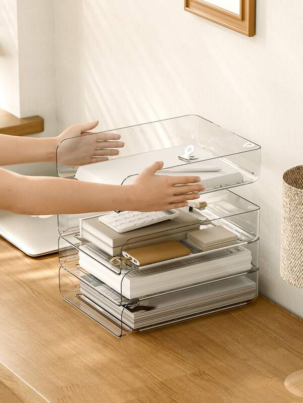 1pc Clear File Tray, Simple Multipurpose Desktop Document Organizer