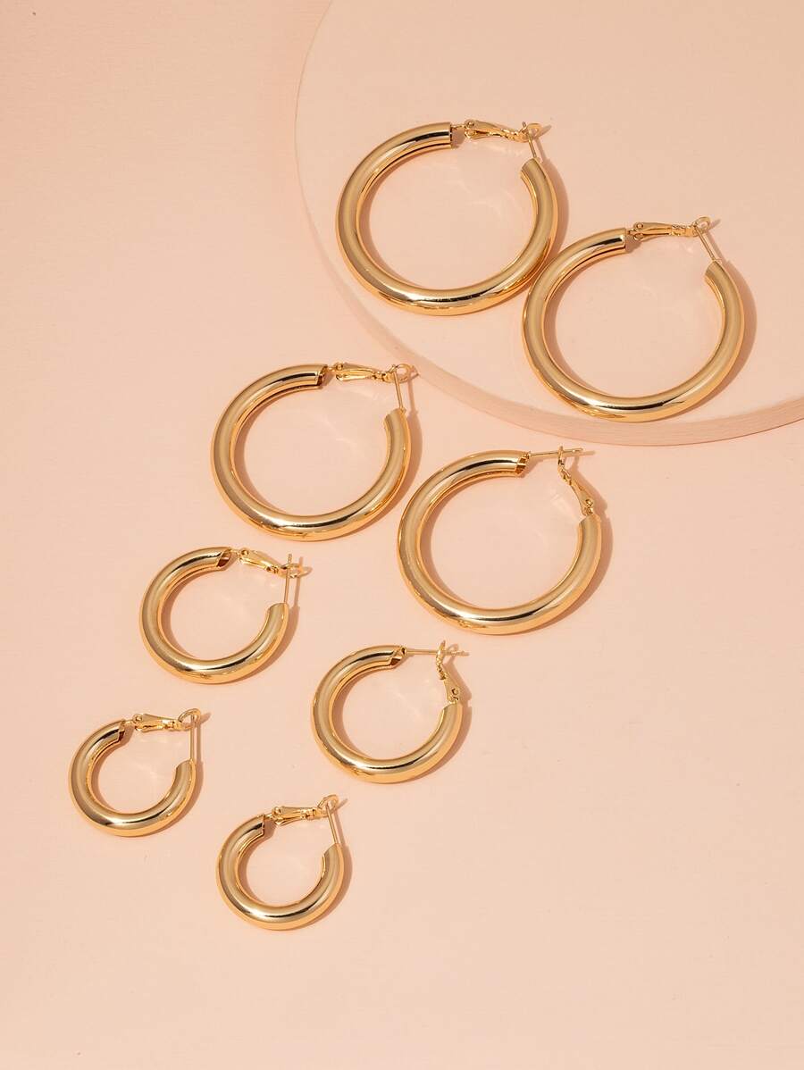 8入組極簡圓耳環 - 金黃色 - 查看 1