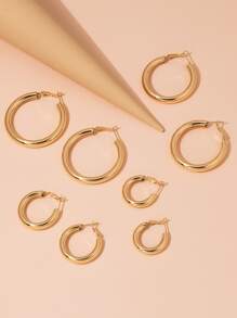 8入組極簡圓耳環 - 金黃色 - 查看 2