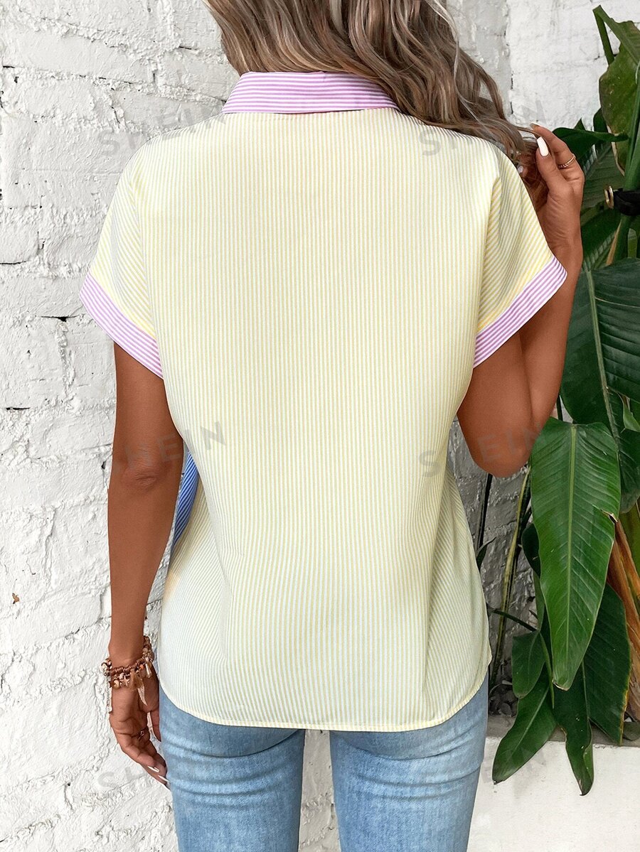 SHEIN LUNE Women's Summer Casual Holiday Shirt With Contrast Color