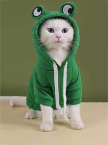 1pc Frog Design Pet Hoodie For Dog And Cat For Clod Season - Green - View 2