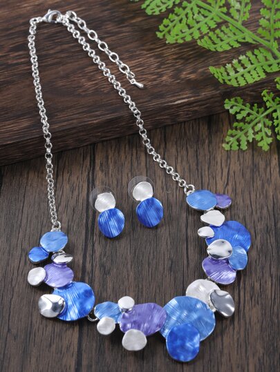 3入組撞色幾何裝飾首飾套裝