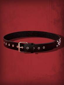 ROMWE Grunge Punk 星星和鉚釘裝飾方形扣皮帶 - 黑色 - 查看 2