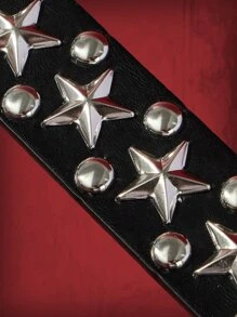 ROMWE Grunge Punk 星星和鉚釘裝飾方形扣皮帶 - 黑色 - 查看 4