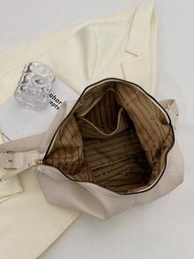 荔枝紋壓花流浪包大容量PU皮革 - 白色 - 查看 4