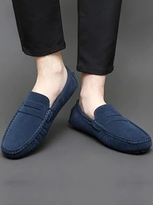 男士一腳蹬休閒樂福鞋極簡深藍色平底鞋 - 藍色 - 查看 4
