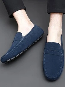 男士一腳蹬休閒樂福鞋極簡深藍色平底鞋 - 藍色 - 查看 5