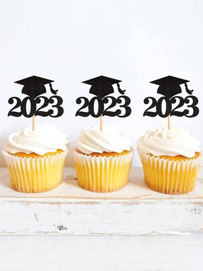 10入組紙蛋糕裝飾現代畢業帽和年號設計蛋糕裝飾派對