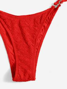 Swim Basics Summer Beach Textured Bikini Set Ring Linked Bandeau Bra & Tie Side Cheeky Bottom 2 Piece Bathing Suit