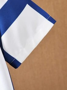 SHEIN 男小童短袖藍白色拼貼休閒襯衫帶時髦西裝領,春夏 - 藍白色 - 查看 5