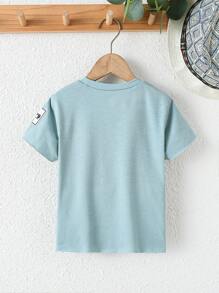 Toddler Boys Letter Patched Pocket Front Tee - Green - View 2
