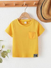 Toddler Boys Letter Patched Pocket Front Tee - Mustard Yellow - View 1