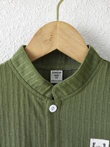 SHEIN Toddler Boys Letter Patched Detail Shirt & Shorts Without Tee - Army Green - View 5