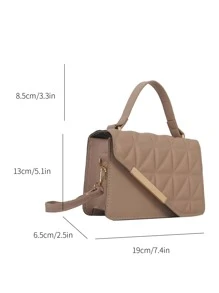 Lightweight, Business Casual Mini Square Bag Quilted Asymmetric Flap PU For Teen Girls Women College Students, Rookies & White-Collar Workers Perfect For Office, College, Work, Business, Commute, Outdoors, Travel, Outings , New Year, Cream Bag - Khaki - View 3