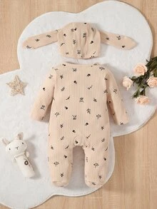 SHEIN Đồ ngủ Đứa bé Thắt nút Gân đan Hoa - Màu be - Xem 2