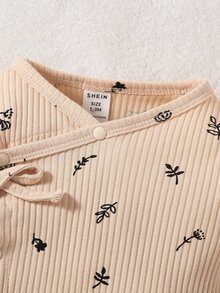SHEIN Đồ ngủ Đứa bé Thắt nút Gân đan Hoa - Màu be - Xem 4