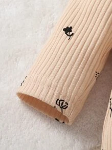 SHEIN Đồ ngủ Đứa bé Thắt nút Gân đan Hoa - Màu be - Xem 5