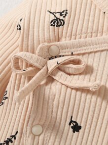 SHEIN Đồ ngủ Đứa bé Thắt nút Gân đan Hoa - Màu be - Xem 6