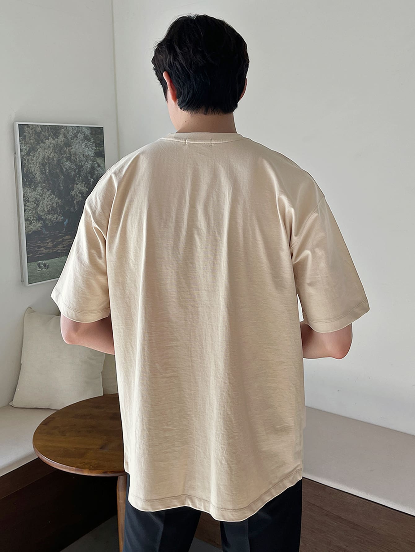 Men Cotton Solid Drop Shoulder Tee