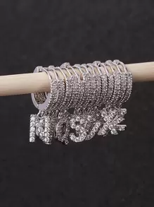 1pair European And American Luxury Copper Hoop Earrings With Cubic Zirconia And Letter Pendant For Women, Gift For Festival - Silver - View 3